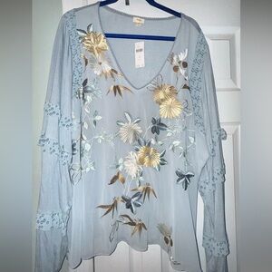 Anthropologie Tiny brand floral embroidered top 3X NWT